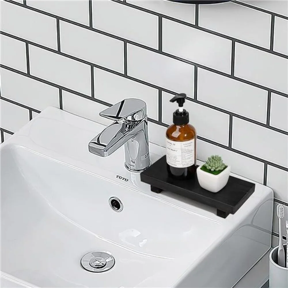 Wood Bathroom Counter Organizer Tray Soap Holder Farmhouse Decorative Kitchen